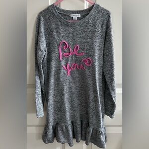 Flapdoodles Gray and Pink Crew Neck Sweater with Script